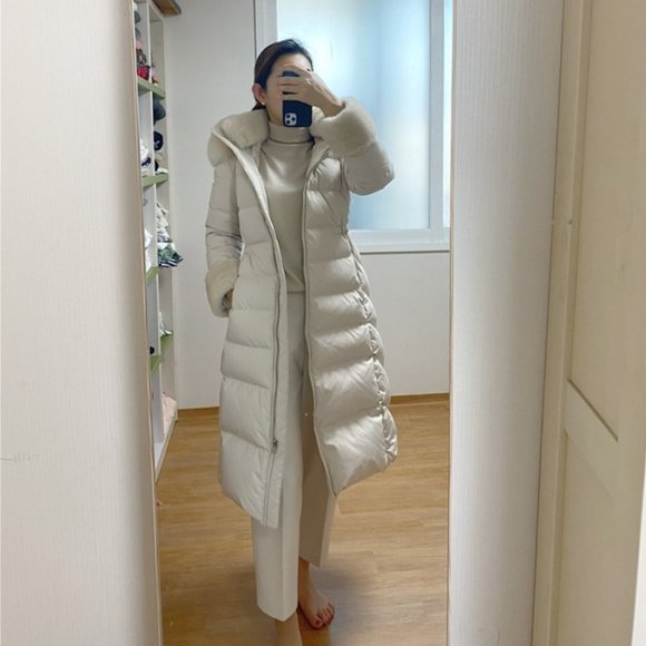 MICHAA Korean Luxury Fox and Mink Fur Long Down Jacket with Belt Size 55 - Picture 3 of 16